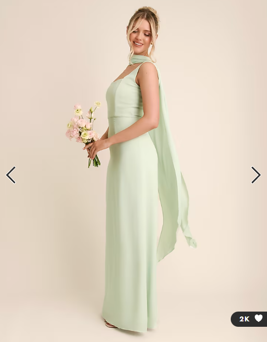 Six Stories Bridesmaid crepe square neck maxi dress with scarf neck in mint green