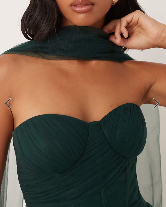 Lace & Beads Petite scarf neck corset tulle maxi dress in forest green