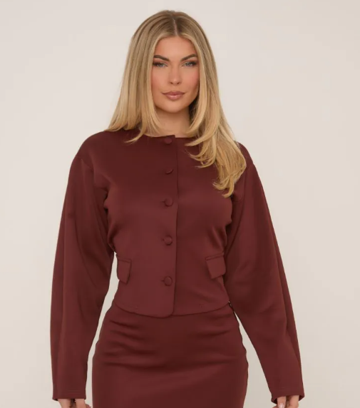 Long Sleeve Button Front Tailored Blazer In Brown