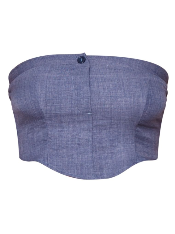 Blue Lightweight Linen Look Bandeau Corset Top