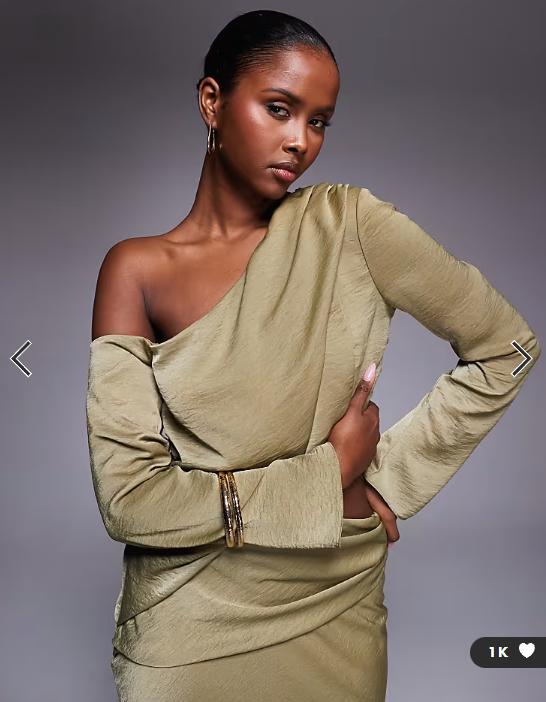 ASOS DESIGN fallen shoulder maxi dress with cutout waist in khaki