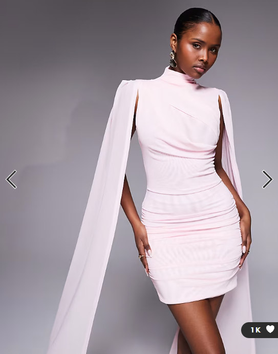 Ruched & Ready sculpting mesh off shoulder wide sleeve twist skirt detail mini dress in baby pink