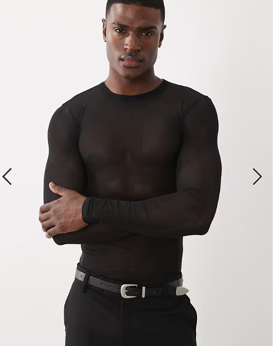 ASOS DESIGN muscle fit long sleeve t-shirt in black mesh