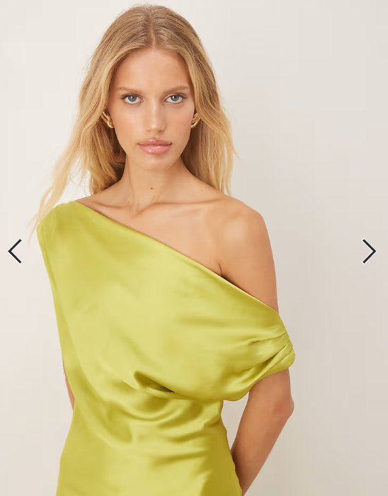 ASOS DESIGN satin drape one shoulder mini dress in green