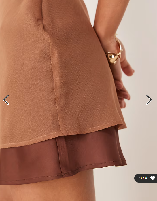ASOS DESIGN double layer with contrast satin hem bandeau mini dress in brown