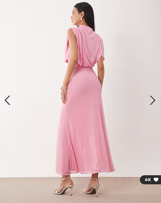 ASOS DESIGN mesh asymmetric cap sleeve blouson bodice maxi dress in pink