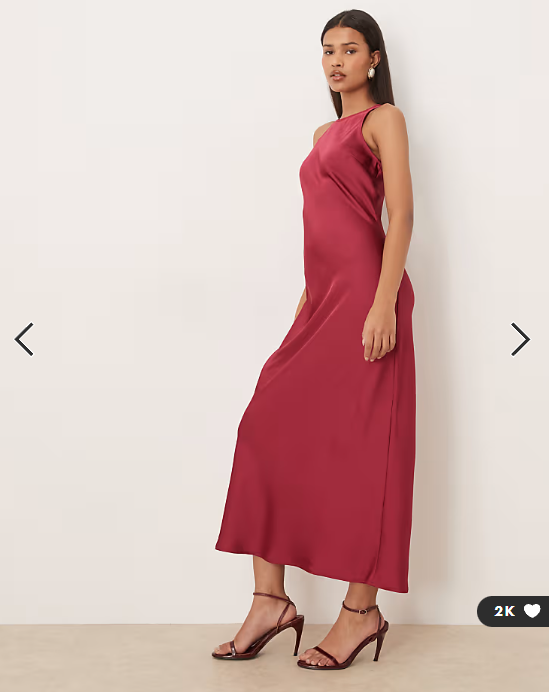 Vila racer satin midaxi dress in burgundy