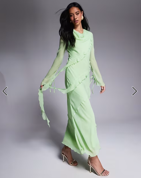 Daska chiffon ruffle maxi dress in pistachio