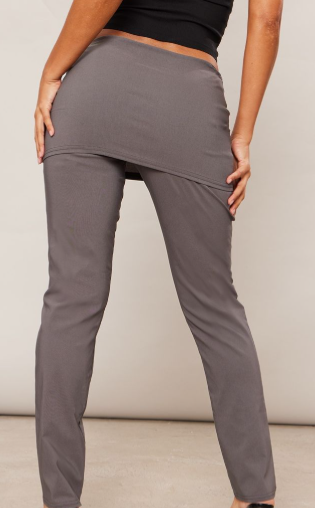 Charcoal Stretch Woven Peplum Skirt Trousers
