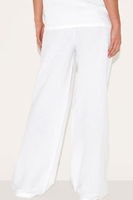 Plt - Tall White Linen Look Wide Leg Trousers