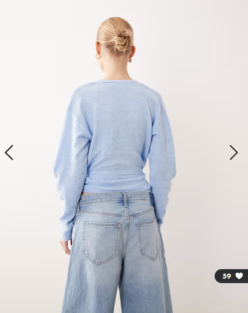 VILA tie waist knitted cardigan in light blue melange