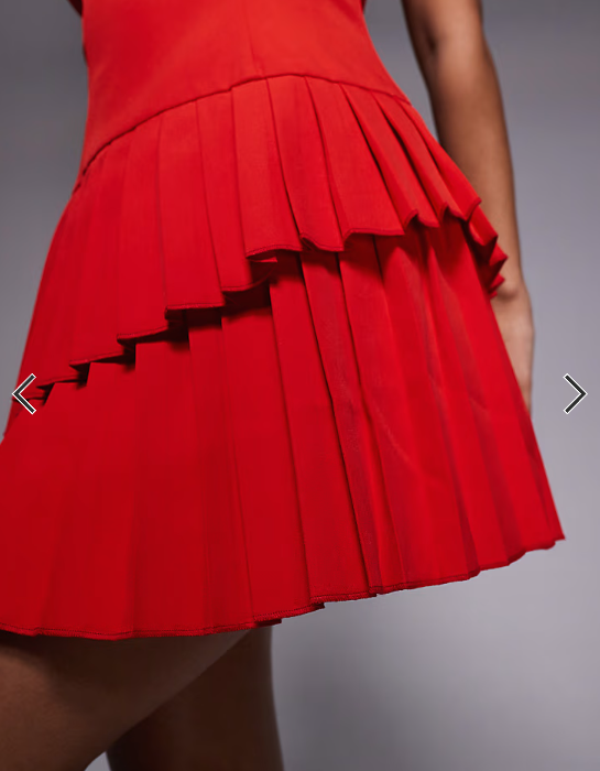Kaiia exclusive tailored halter neck asymmetric ruffle tiered mini dress in red