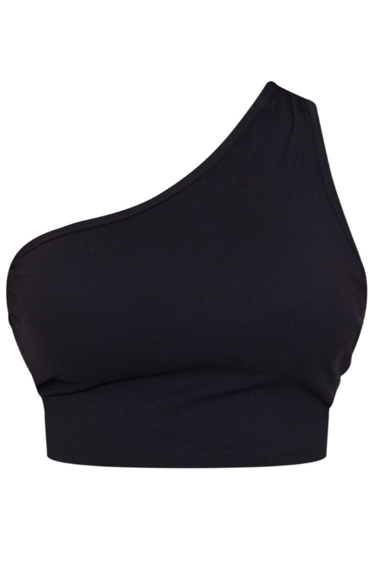 Black Contour Sculpt Strappy One Shoulder Crop Top