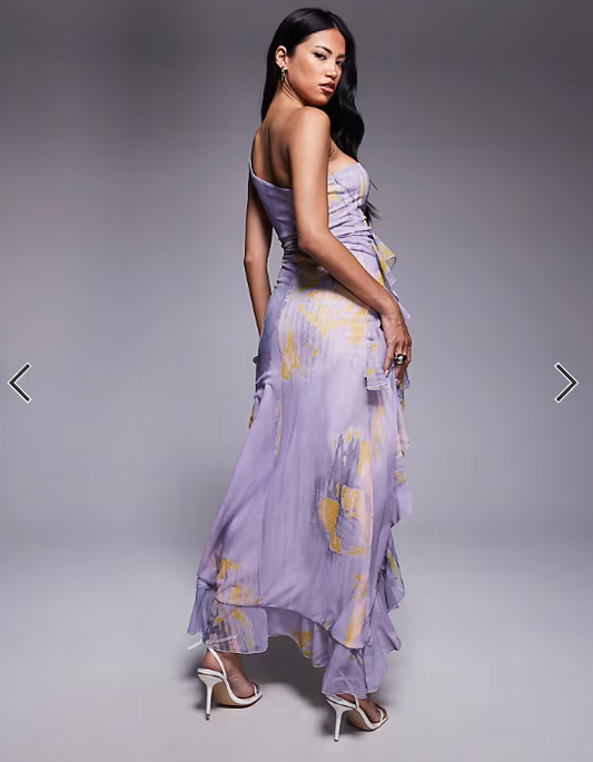 Asos - one shoulder ruffle maxi dress in multicolor