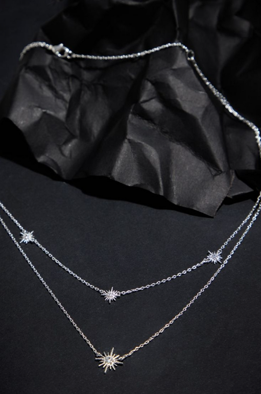 Real Silver Plated Star Diamante Necklace