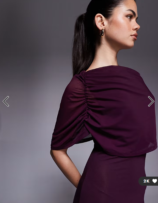 ASOS DESIGN mesh cape detail maxi dress in fig