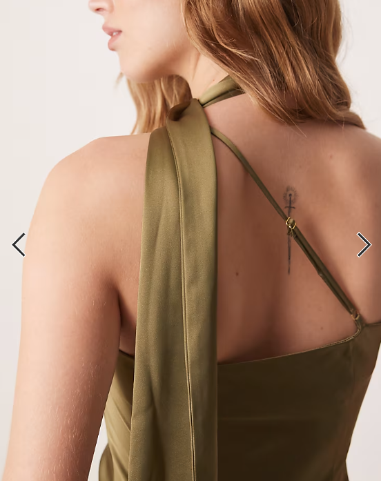 Pretty Lavish satin scarf neck maxi dress in deep olive