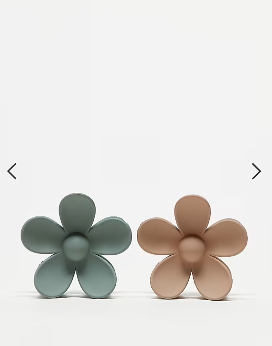 Pieces flower 2-pack hair claw clip in neutral and sage