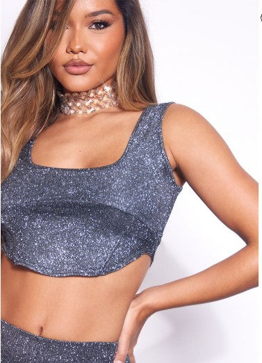 BLACK GLITTER STRUCTURED CORSET TOP