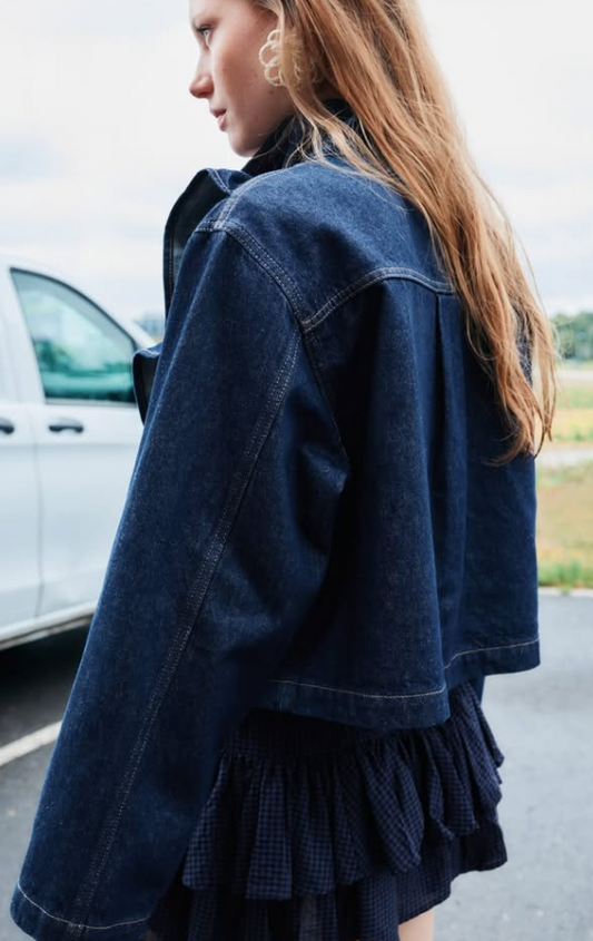 H&M-RUFFLE-TRIMMED DENIM JACKET