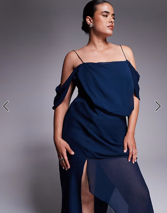 ASOS DESIGN Curve drape front chiffon maxi dress in navy