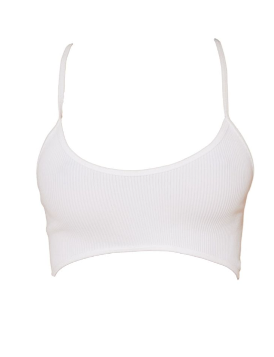 White Structured Contour Ribbed Strappy Bralet