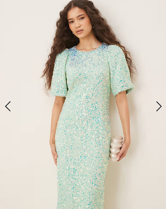 YAS textured iridescent sequin midaxi tea dress in mist green