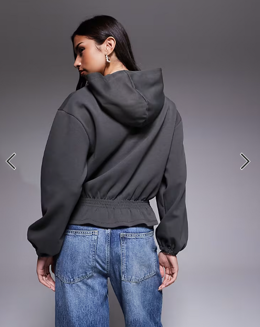 ASOS DESIGN interlock hoodie with cinched waist in charcoal