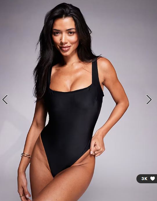 ASOS DESIGN Fuller Bust Revenge sculpting square neck swimsuit in black