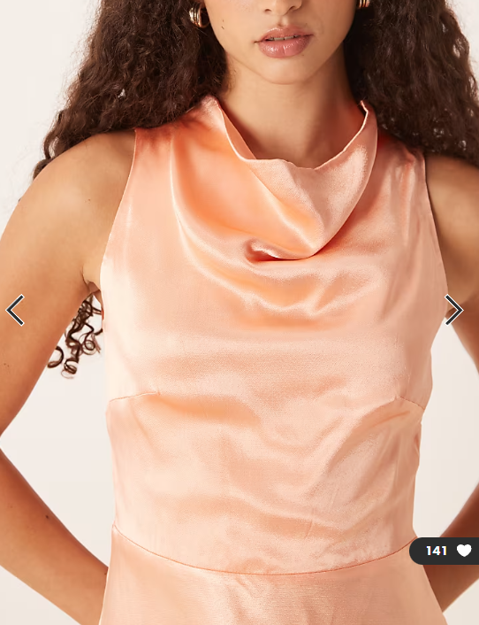 Nobody's Child Frances satin high neck drape detail midi dress in pale orange