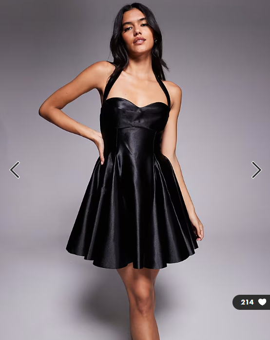 ASOS DESIGN sculpted stretch satin twist bust halter mini dress in black