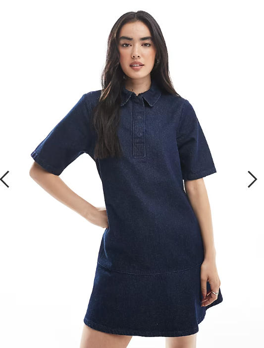 ASOS DESIGN denim polo shirt dress with flippy hem in rinse