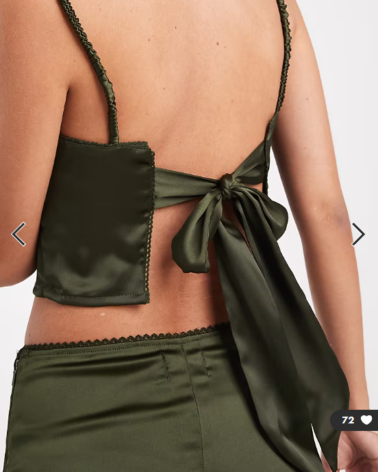 ASOS DESIGN satin co-ord top with tie back detail in green