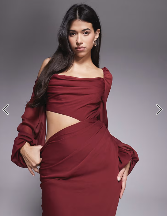 ASOS DESIGN cutout blouson sleeve drape maxi dress in mulberry