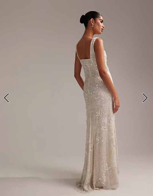 ASOS DESIGN ornate crystal embellished square neck maxi wedding dress