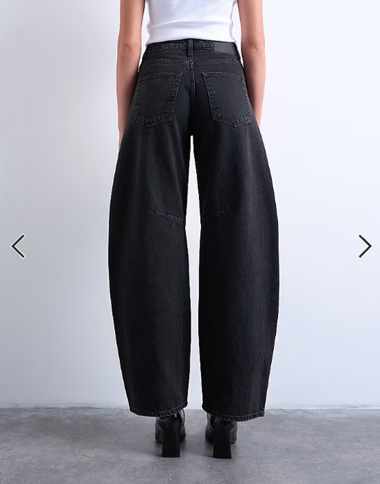 Topshop Barrel mid rise jean in washed black
