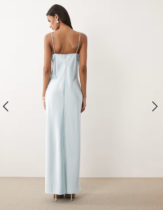 Vila - lace insert cowl neck satin cami maxi dress kn light blue