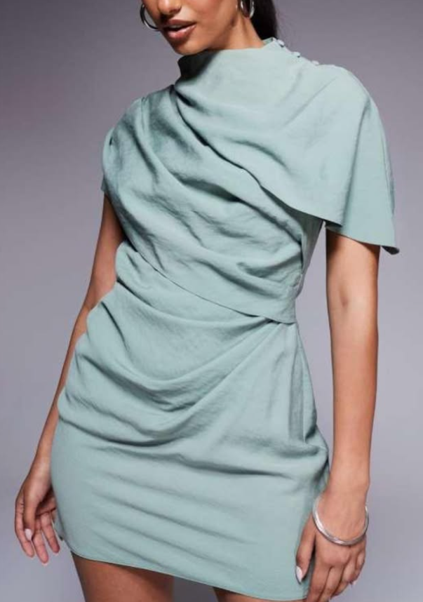 ASOS DESIGN high neck cape bodice mini dress with open back in sage