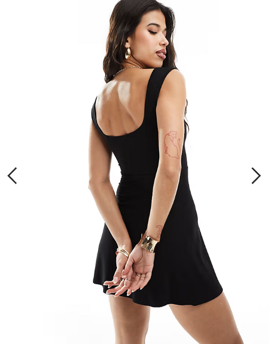 ASOS DESIGN square neck softline mini dress in black