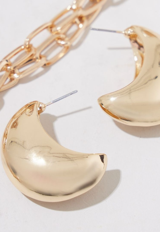 Gold Curved Drop Earrings