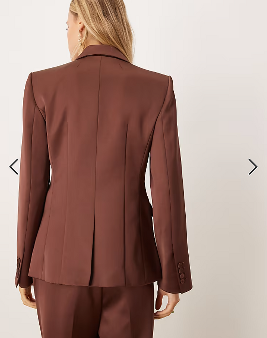 Mango Gilda satin tailored blazer co-ord in brown