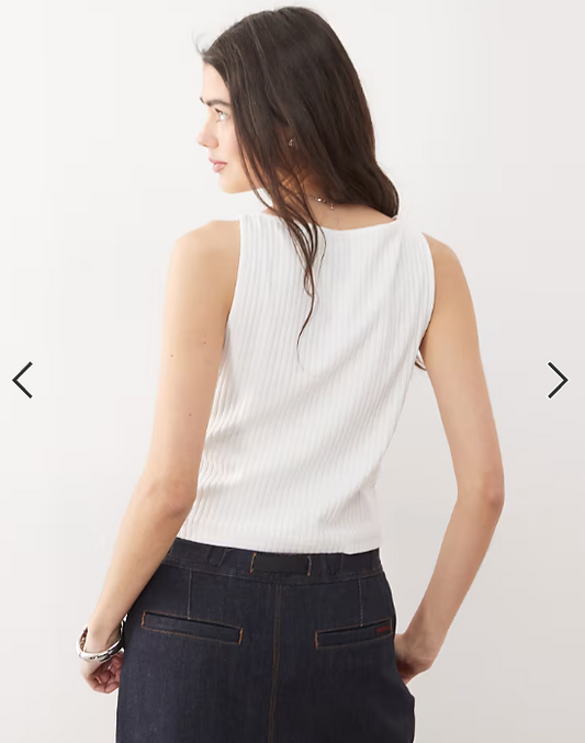 COLLUSION slash neck ribbed vest in white