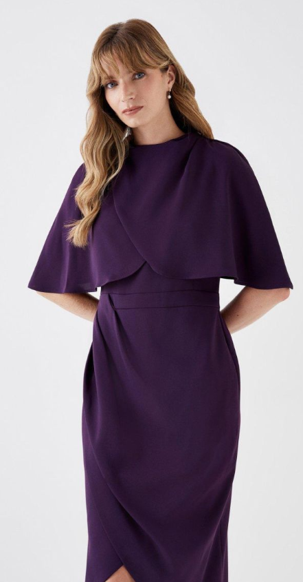 Tulip Cape Lightweight Crepe Midi Dress
