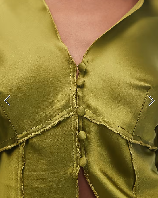 ASOS DESIGN tie front long sleeve satin top in olive