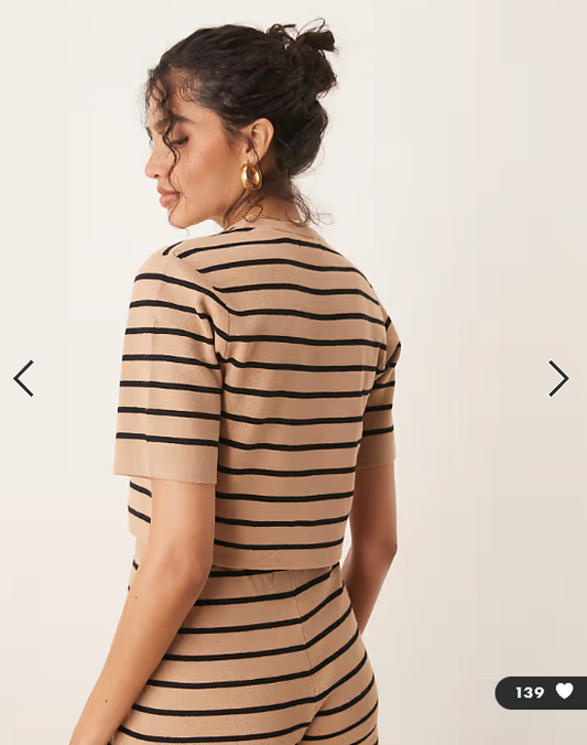 Brave Soul Co-ord short sleeve knitted t-shirt in tan and black stripe