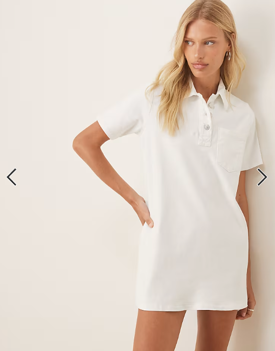 ASOS DESIGN denim polo dress in ecru