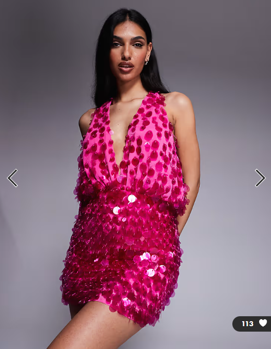 ASOS DESIGN clear sequin fringe halter mini dress in pink