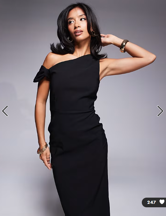 Vesper Petite bengaline one shoulder knot detail maxi bodycon dress in black