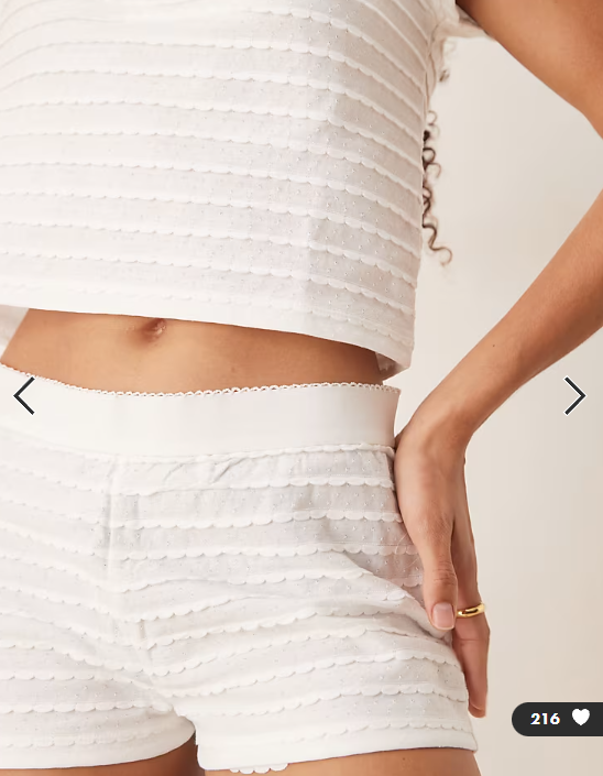 ASOS DESIGN scallop pointelle tee & shorts pajama set in white