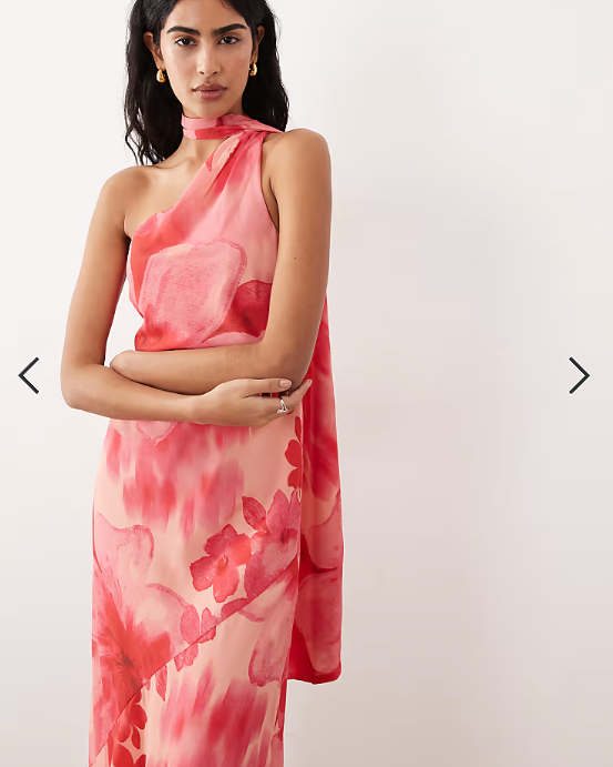 Pretty Lavish chiffon one shoulder scarf neck maxi dress in red floral
